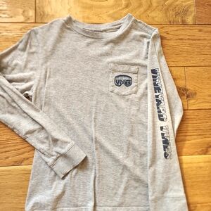 Vineyard Vines Gray Long Sleeve Kids Tee with Navy Print